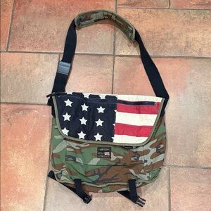 Camouflage and Flag Messenger Bag